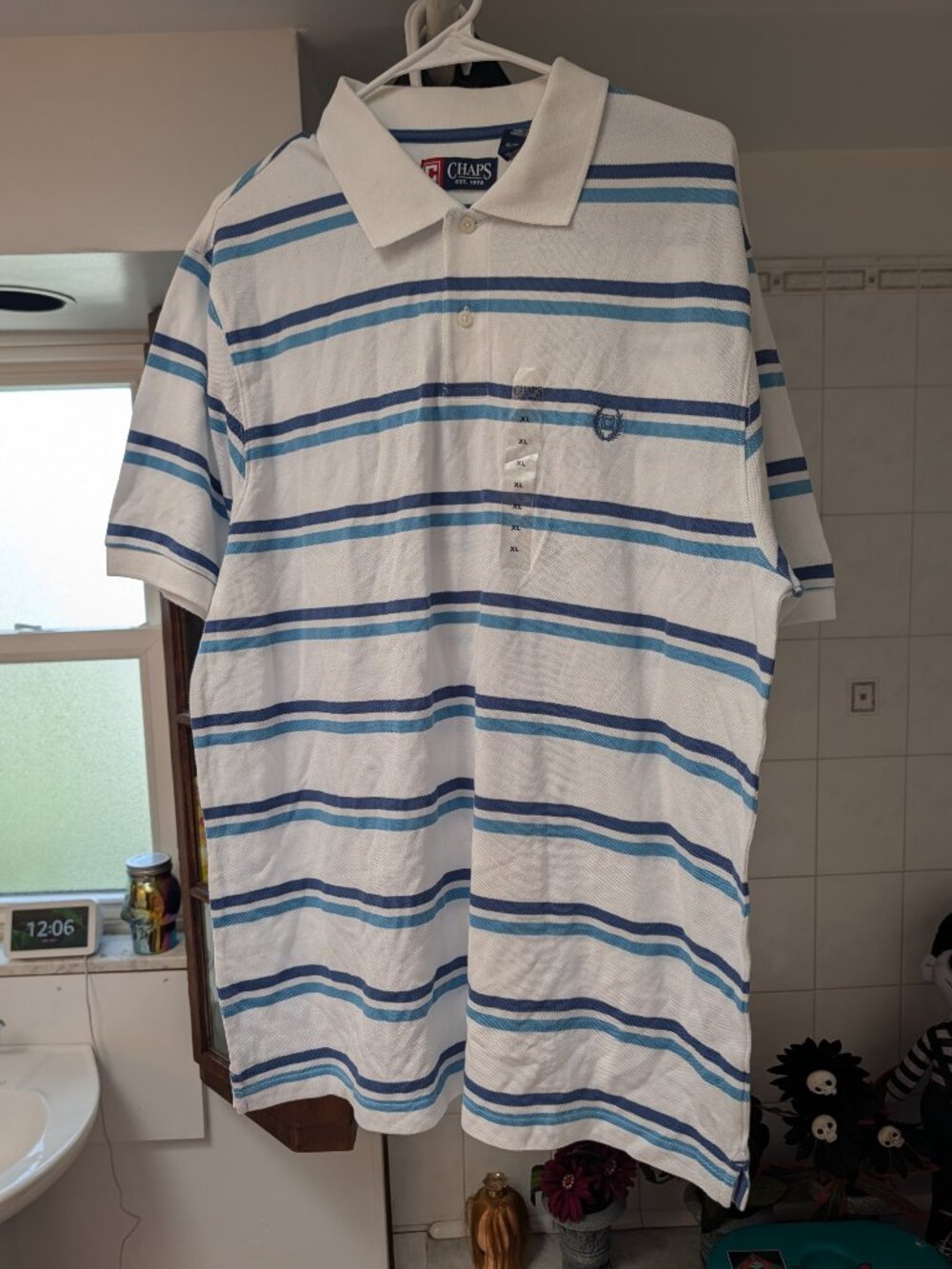 Chaps Blue & White Striped Cotton Polo Shirt NWT Size XL